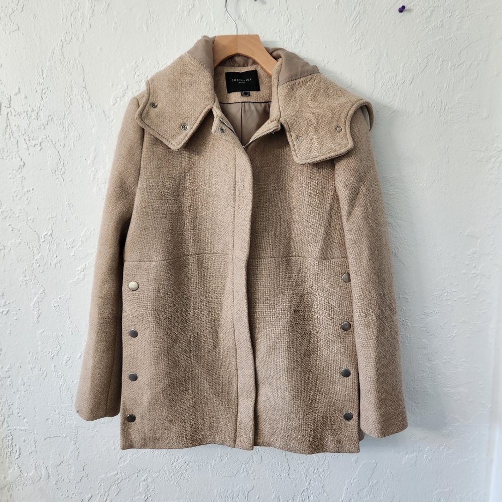 Cortefiel zip pea coat with hood wood blend button side detail